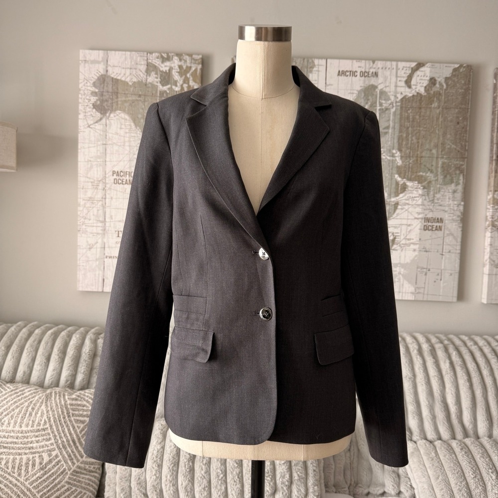 Calvin Klein Women's Charcoal Grey Two Button‎ Blazer Jacket Size 8